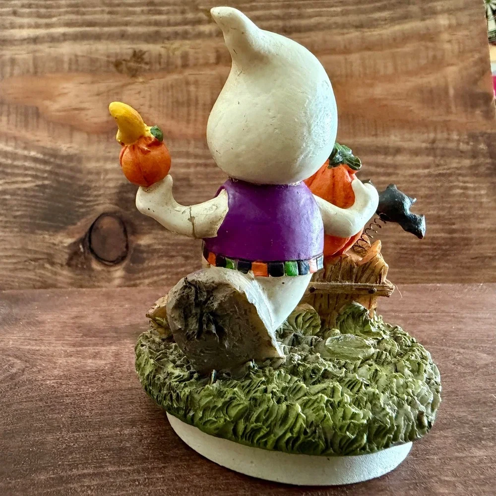 Halloween Ghost Figurine with Pumpkins and Bat Resin Decor Adorable Multi Color